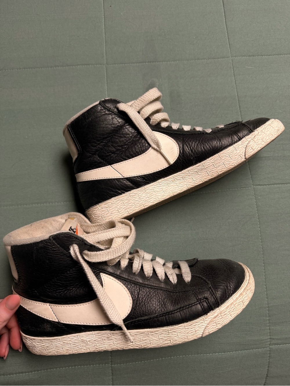 Black and White High-Top Leather Nikes